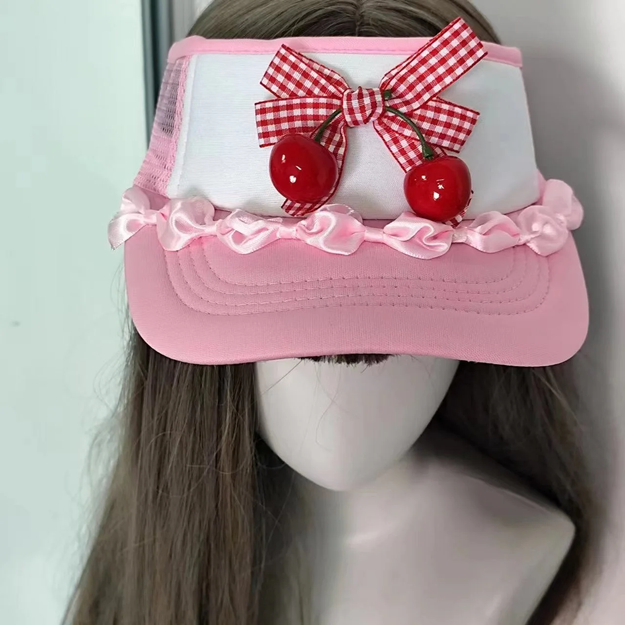 Original Design handgemachte Spitze Schleife Creme Kirschkuchen leere Zylinder süße Sommer Visier Y2K süße oben ohne Baseballkappe