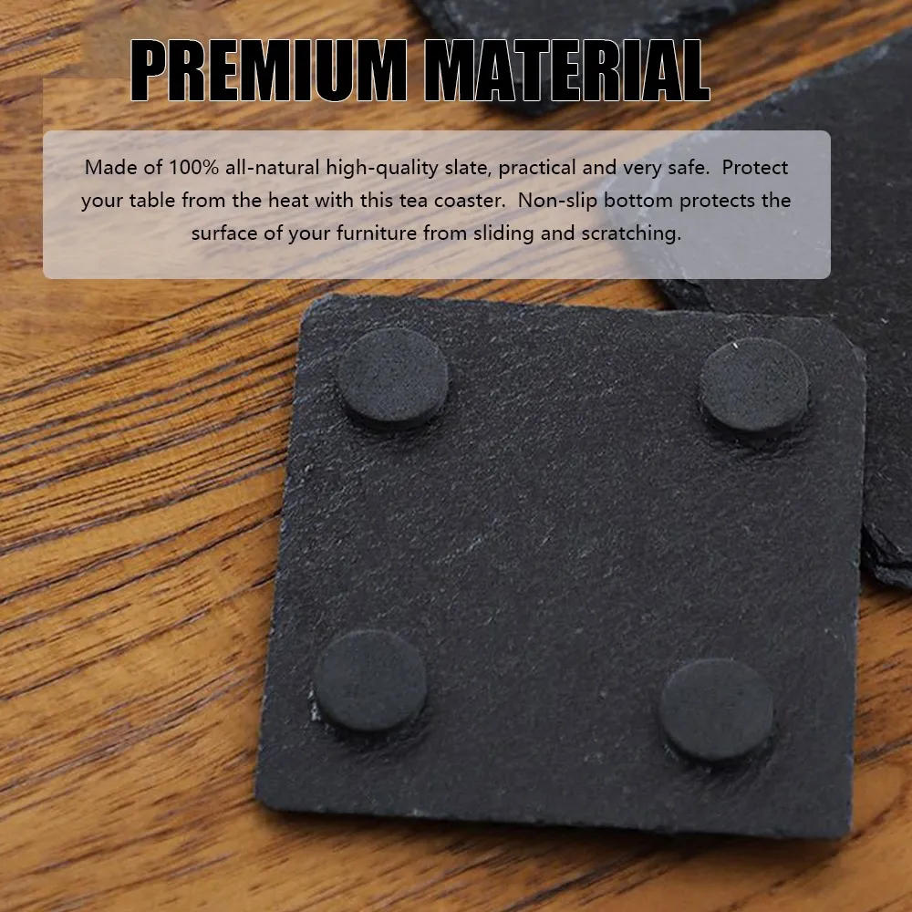 10Pcs Natural Slate Drink Coasters Round Black Stone Insulation Cup Coaster for Coffee Table, Home Kitchen, Bar