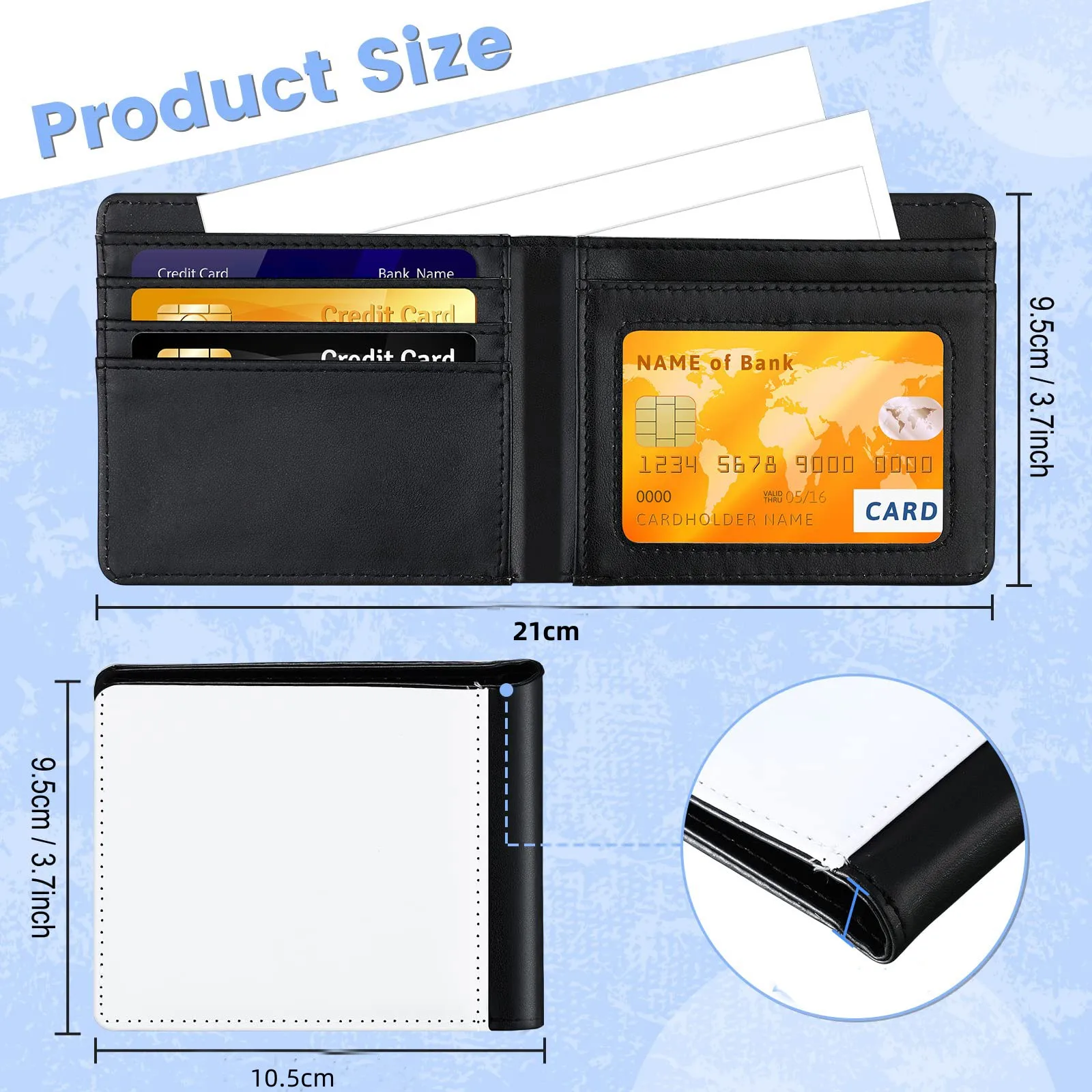 1Pcs Sublimation Wallet Leather Blank Heat Transfer Sublimation Wallets Bank Card Holder DIY Black Compact Wallets Men Gift