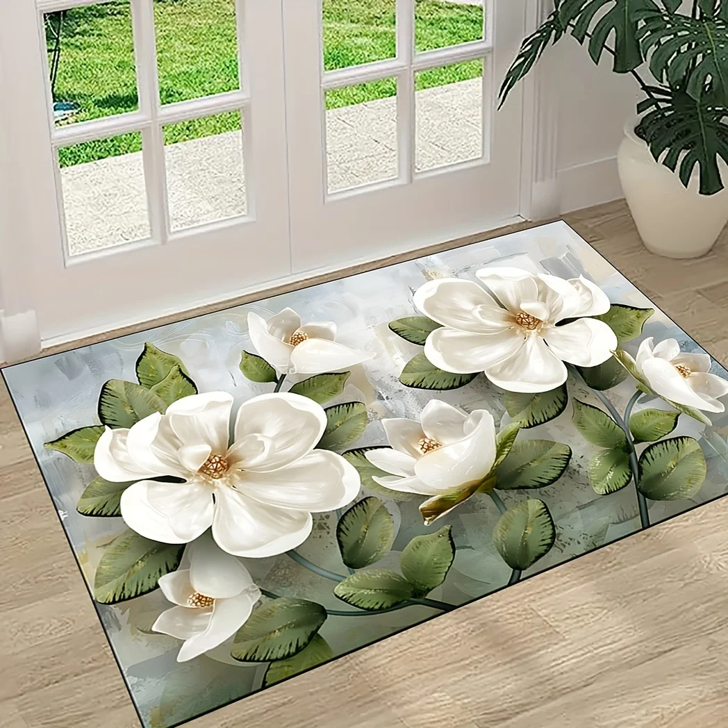 Magnolia Flower Pattern Area Rugs Floral Non-slip Entrance Door Mat Living Room Sofa Table Carpets Garden Bedroom Home Decor Rug