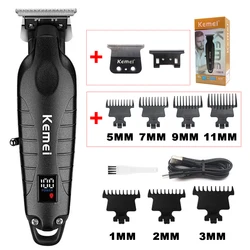 Kemei KM-2293 Zero Gapped Professional Hair Trimmer Machine Full Metal DLC T-Blade Finishing Machine USB LED Man's Hair Clipper