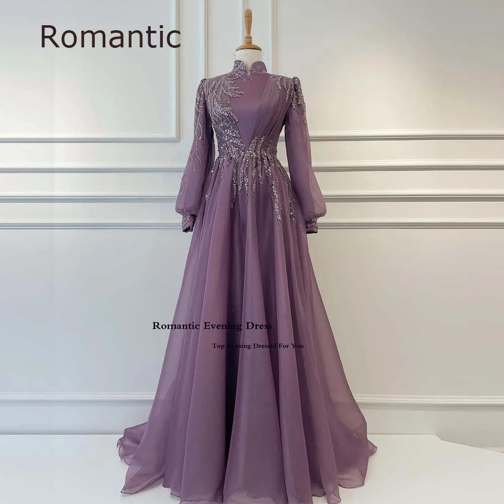 

Romantic Modest Tulle Dubai Arabic Women Evening Dresses Moroccan Kaftan Full Sleeves Long Party Dress Saudi Arabia Prom Gowns