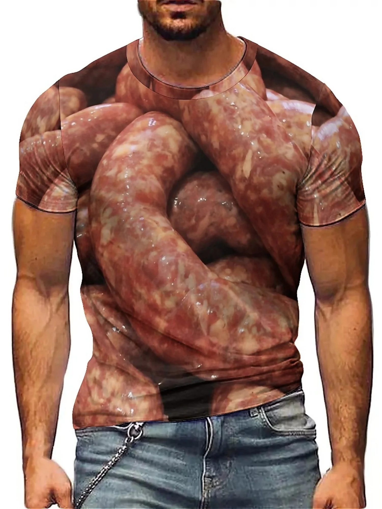 

Men's Retro Y2K 3D Printed Grilled Sausages Graphic T-Shirt - Breathable Short Sleeve Round Neck Tee