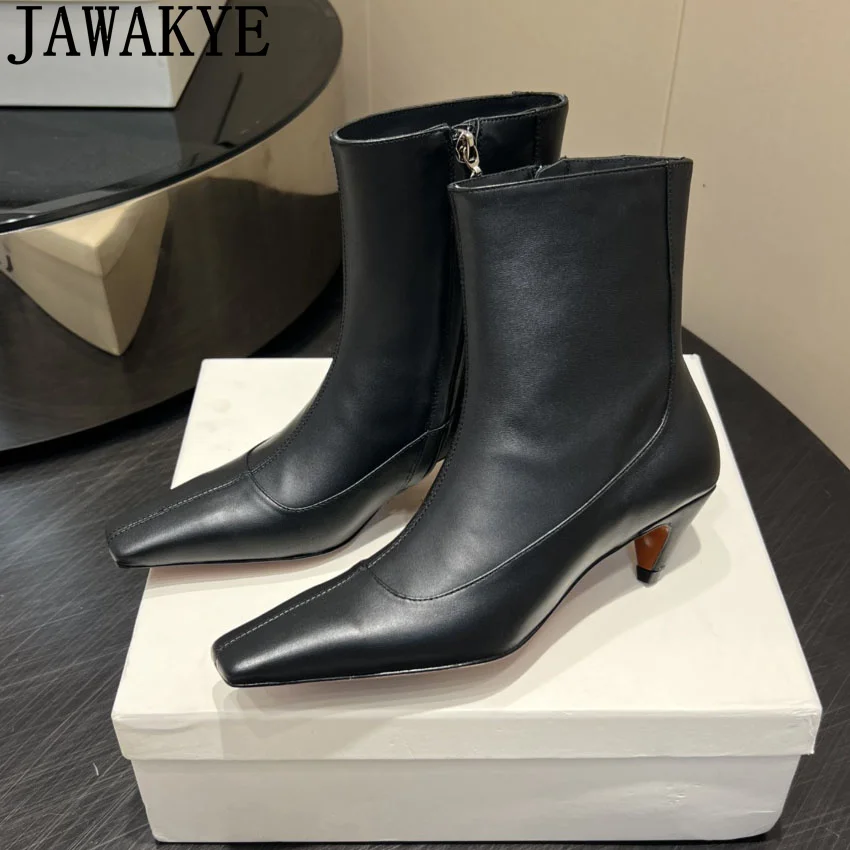 

JAWAKYE, женские ботинки челси на каблуке с острым носком, тонкие короткие ботинки из натуральной кожи, зимние модные женские ботильоны на неделю, новинка 2026 года
