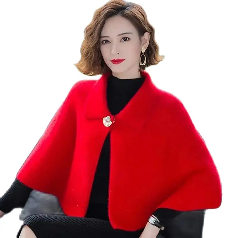 Women Cloak Style Woolen Shawl Jacket 2024 New autumn winter Korean Version Coat Female Fashion Woolen cardigan Coat Top