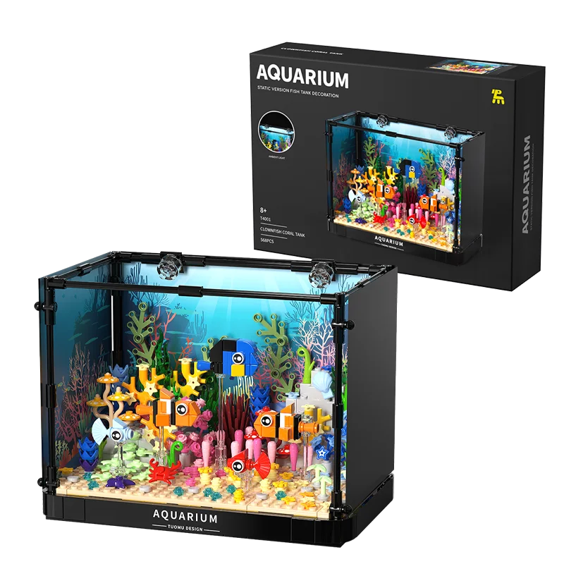 568PCS Creative Aquarium Clown Fish Coral Ecological Tank Building Blocks Assemble Bricks Toys Birthday Gift For Children Kids