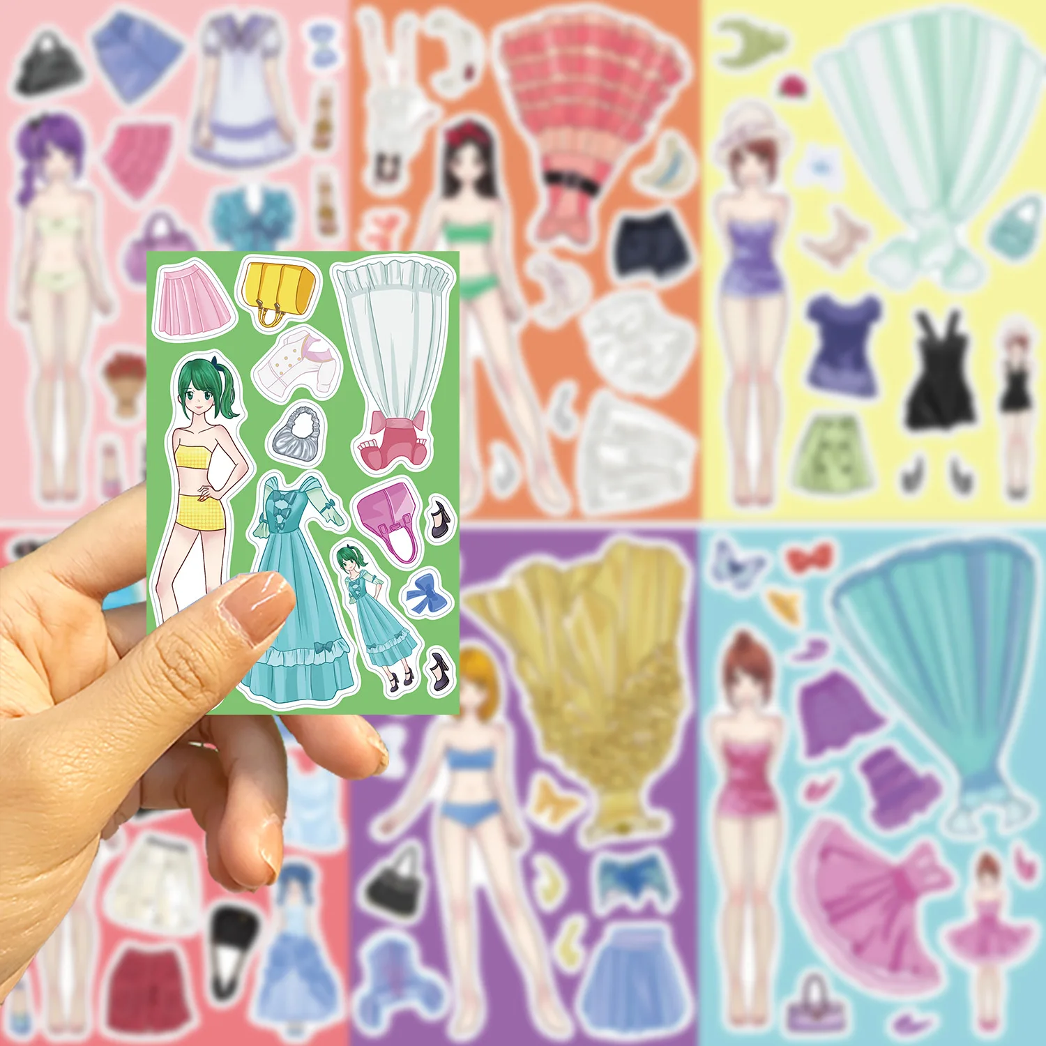 8 أوراق من ملصقات ألغاز تجميع أزياء الأميرة سلسلة كرتونية شارات DIY للهاتف المحمول والأمتعة ولوح التزلج هدية ممتعة