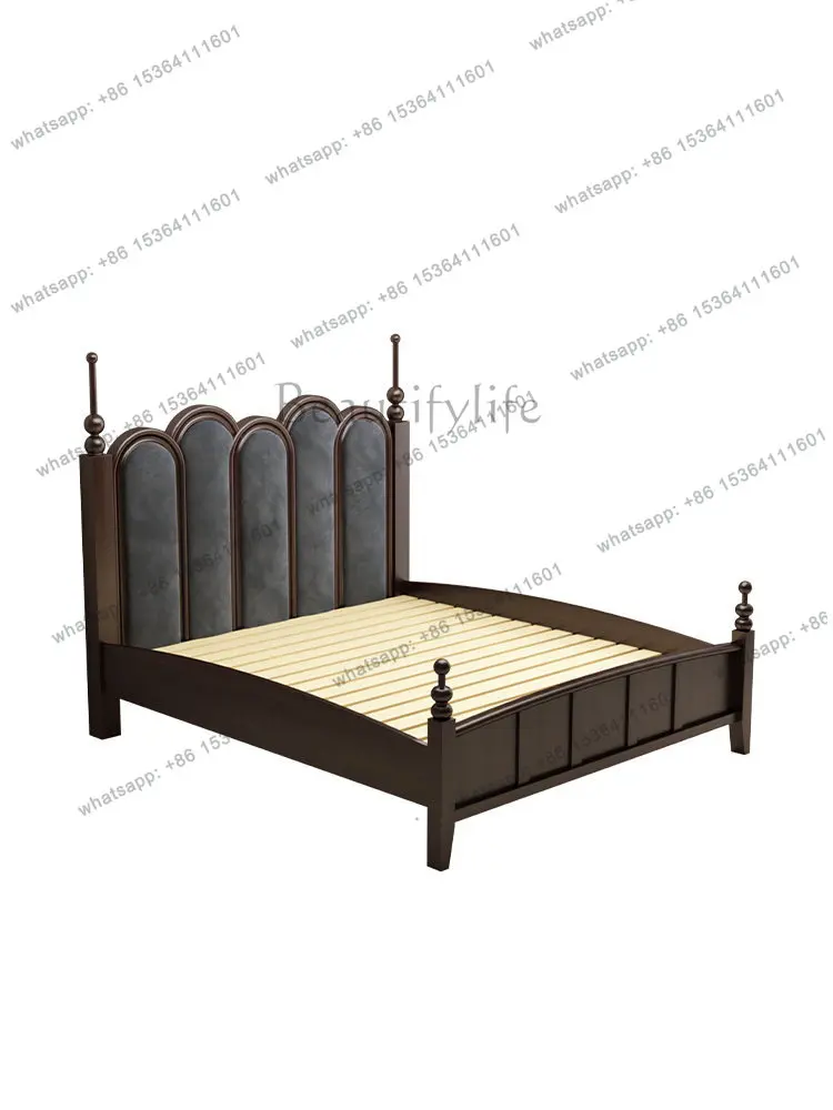 

French retro pure solid wood bed American high-end soft bag double bed medium ancient style simple