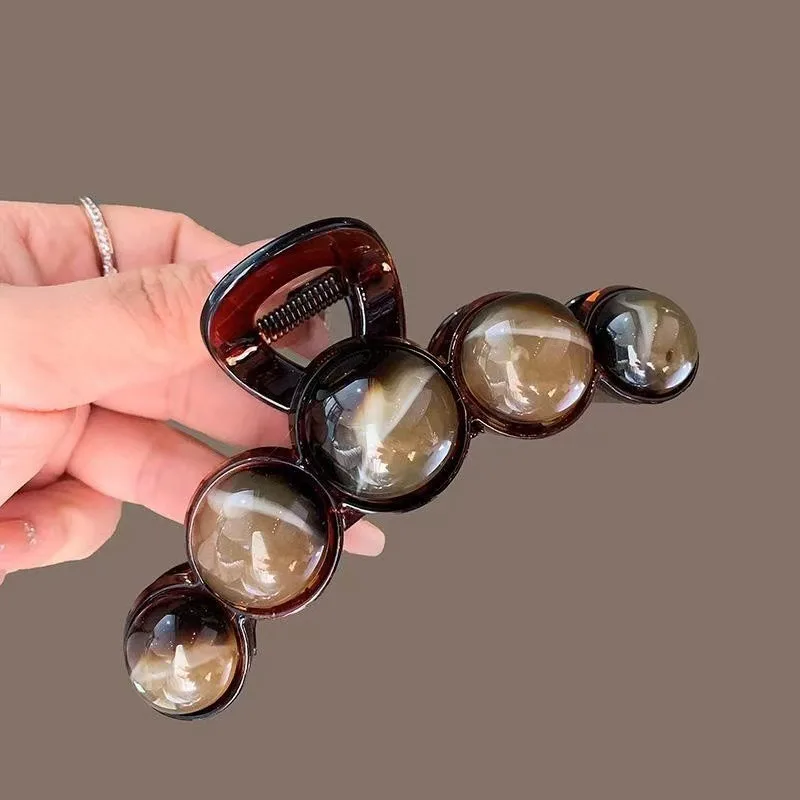 Cakar Rambut Manik-manik Gradien Retro 11Cm Jepit Rambut Plastik Geometris Wanita Klip Hiu Mode Semuanya Klip Rambut Aksesori Rambut