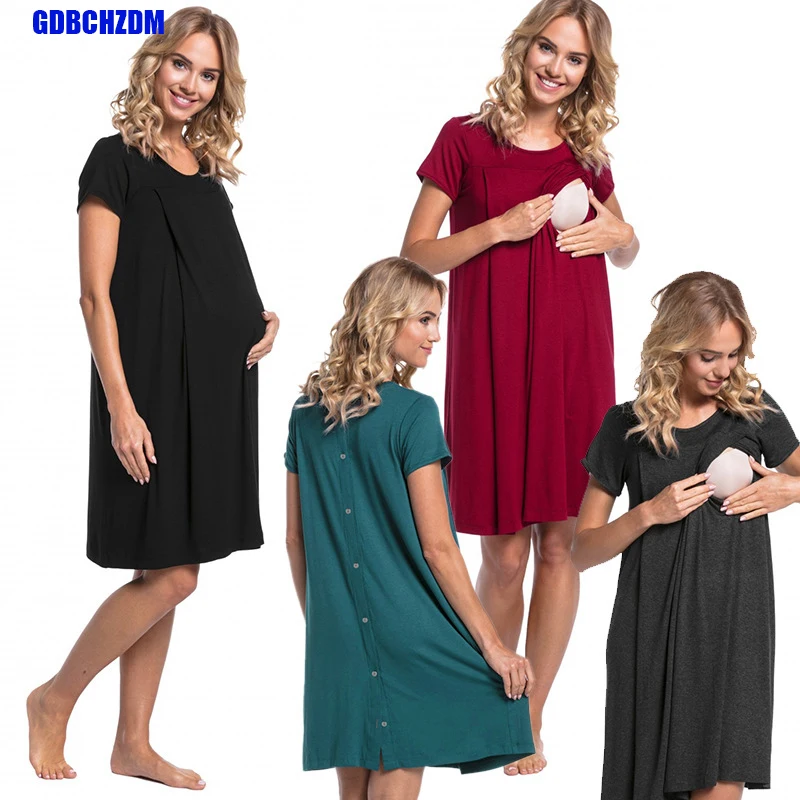 

Summer Pregnant Women Hospital Nursing Clothes Maternity Sleepwear Patchwork Breast Feeding Baby Mommy Dresses Casual Nightdress