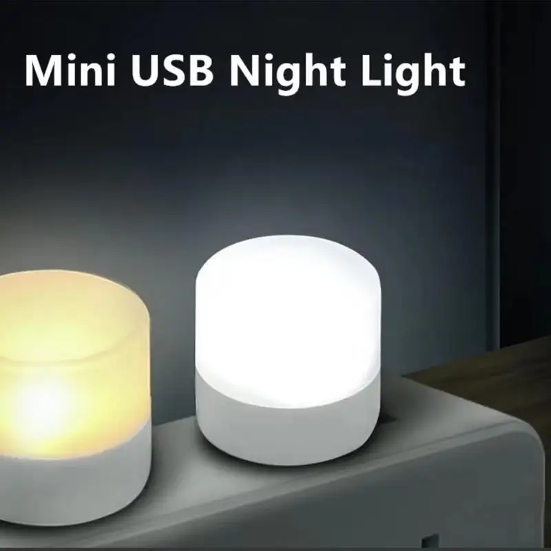 10PCS  USB Night Light Mini LED Table Lamp Plug-In Light Bulb Portable Power Bank Charging USB Book Lights Small Round Reading