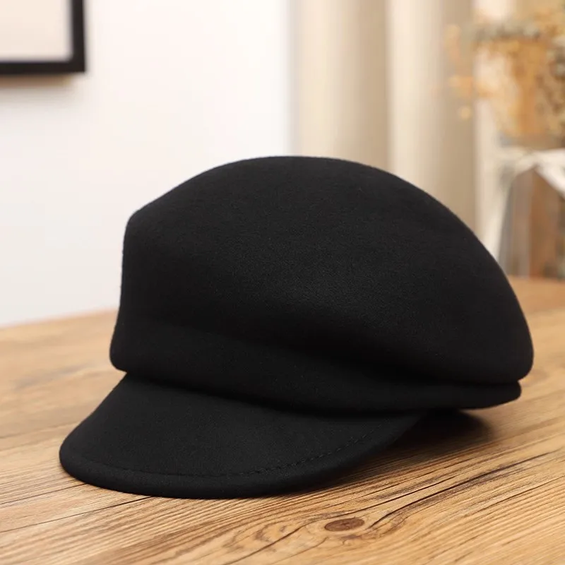 Vintage British Style Newsboy Hat Wool Blend Warm Beret Versatile Autumn Winter One Size Fits All  Caps