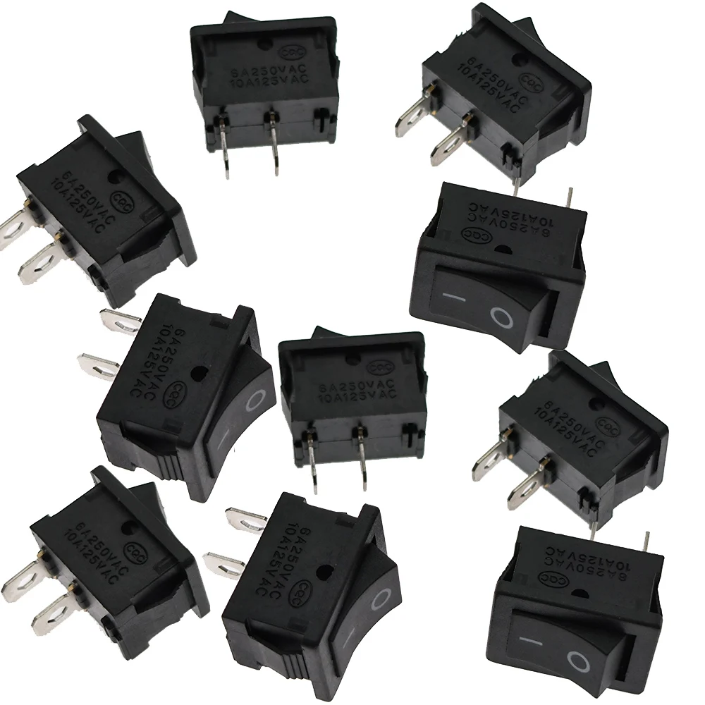 10Pcs/Lot 21x15mm Black Red Push Button Mini Switch 6A-10A 110V 250V KCD1 2Pin Snap-in On/Off Rocker Switch 21MM*15MM