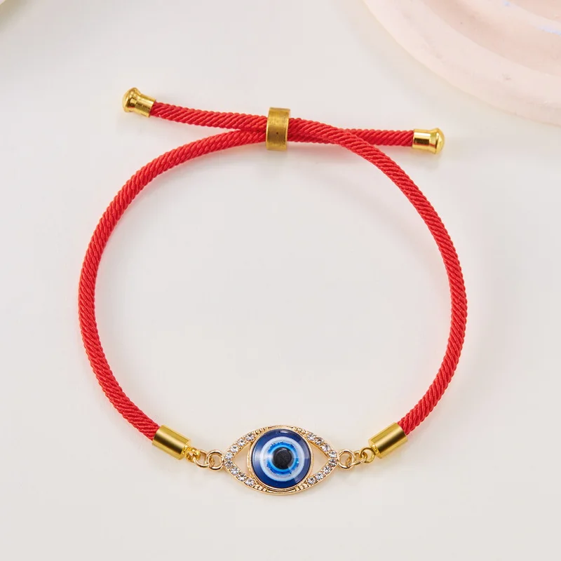 Lucky Evil Eye Braid Bracelet for Women Men\'s Fashion Rhinestone Black Red Woven Rope Chain Adjustable Jewelry Friendship Gift