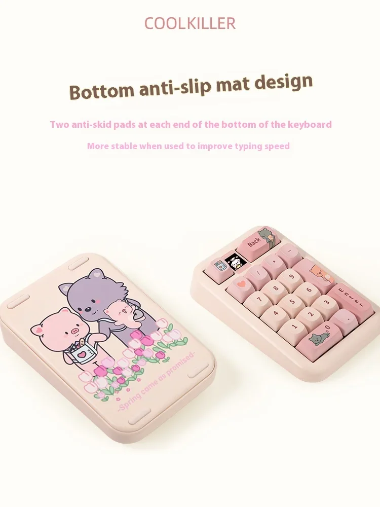 Coolkiller Spring Keyboard Mini Numpad Wireless RGB Three Mode Mechanical Keyboard Portable and Cute Customization Pad Gifts