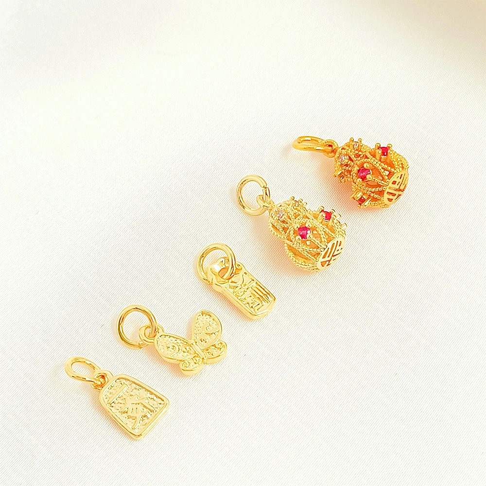 Copper Plating with 14K Gold Zircon Inlay Hollow Gourd Butterfly Pendant DIY Jewelry Making Necklace Bracelet Accessories
