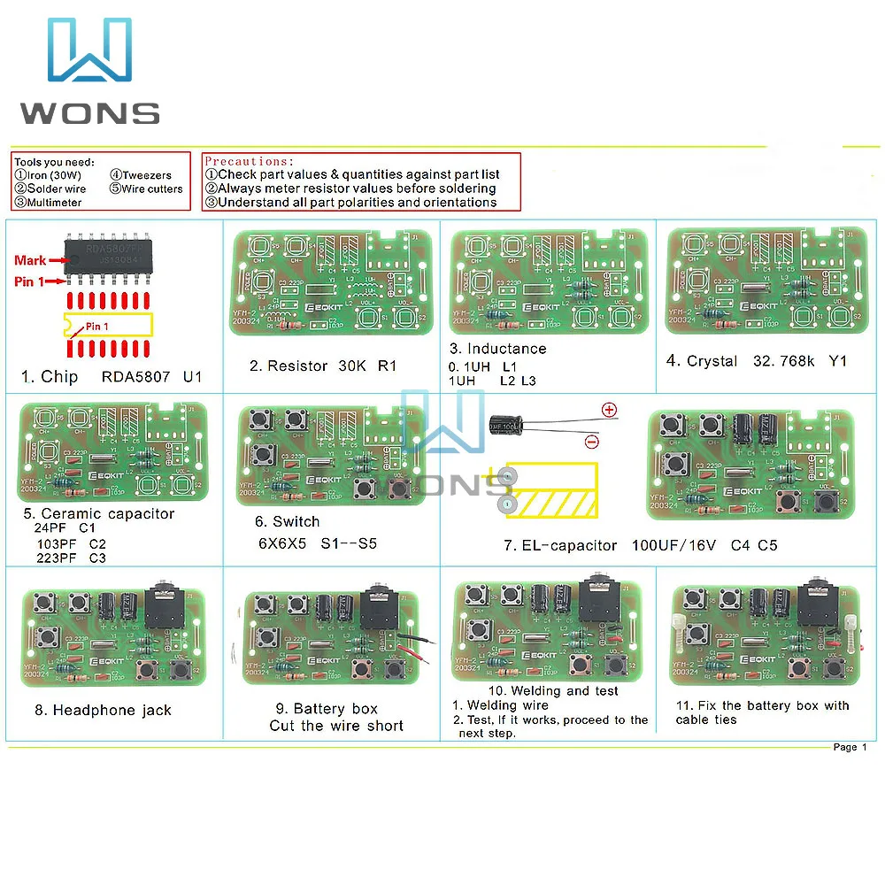 76-108MHz FM Wireless Receiver Module DC 3V Circuit 14 Frequency Stereo Transmission Module Part DIY Transmitter Board Radio Kit