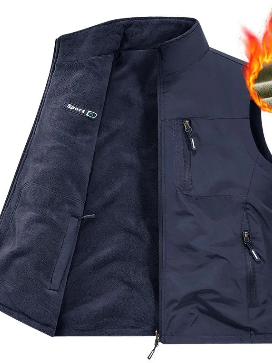 

Мужская двусторонняя одежда, уличный повседневный жилет Thiened Fce, осенне-зимнее пальто, куртка стандартной посадки, жилет с высоким воротником