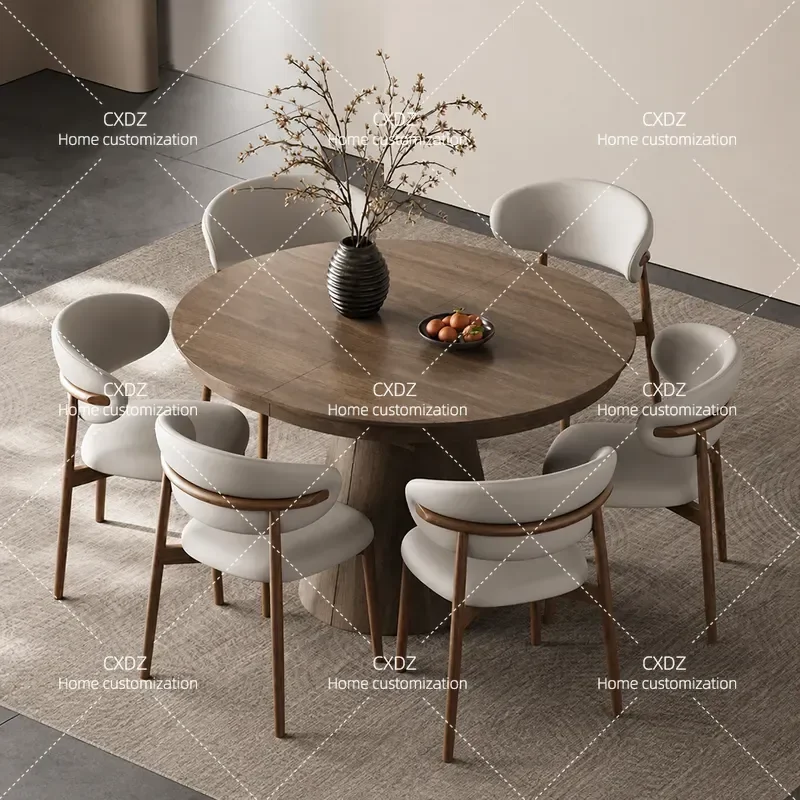 Solid Wood Folding Dining Table Round Retractable Rectangular Table and Chair Set for Small Apartment Home Restaurant Use