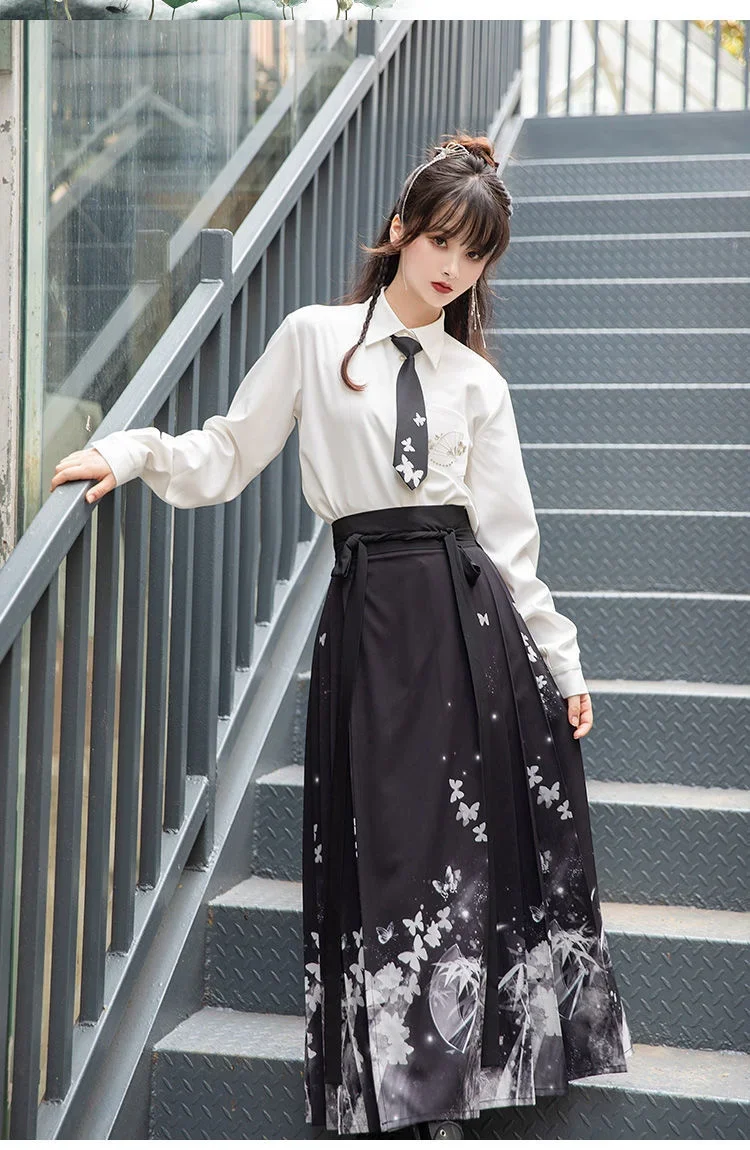 Horse Face Skirt Hanfu Original Chinese Style Women's Traditional Dress Modern Shirt Embroidered Skirt Set Daily Dance Costume