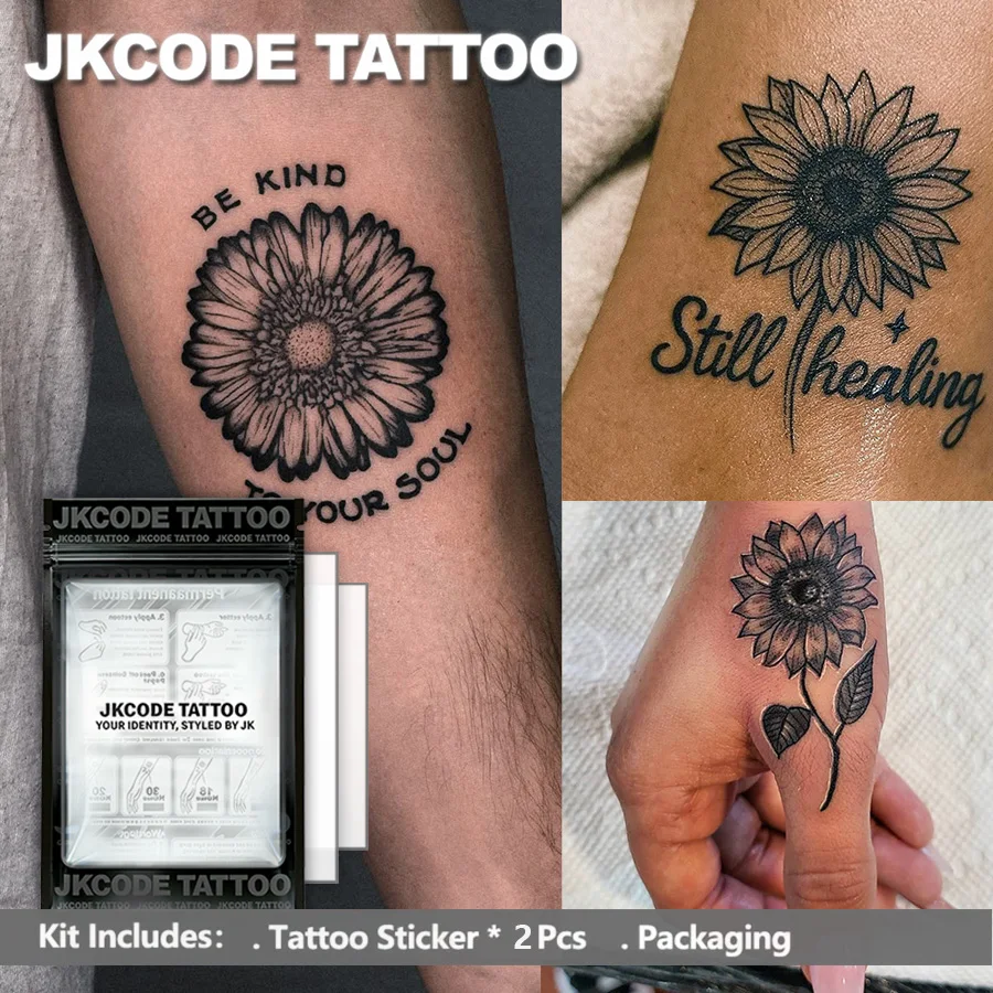 2 Semi-Permanent Tattoos, Healing Sunflower Hand Tattoos |   Waterproof Arm Tattoos for Men and Women, Realistic Fake Tattoos, Non-Reflective for 7-14 Days, Temporary Body Art |   Bold Aesthetic Tattoo, Lasts for 1-2 Weeks