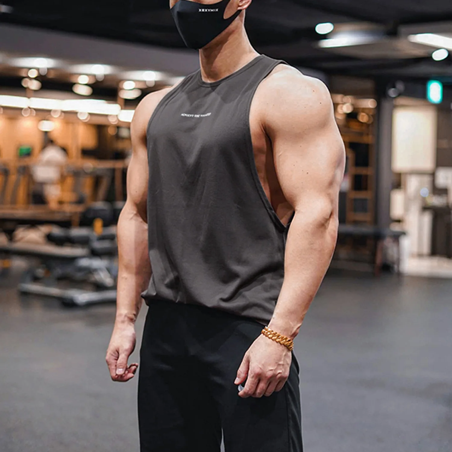 

New Summer Fitness Exercise Quick-drying Vest for Men's Elastic Loose Shoulders Round Neck Casual Sports Vest