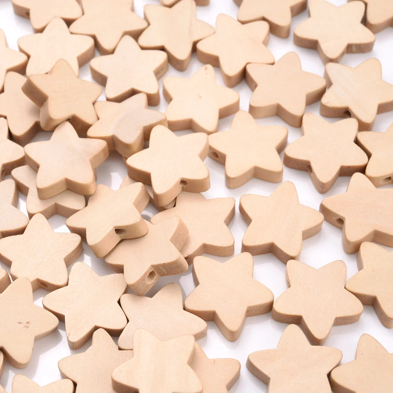 50Pcs Natural Hemu Wooden Beads Five-Pointed Star Shape Loose Spacer Beads for DIY Jewelry Making Home Decorations Crafts