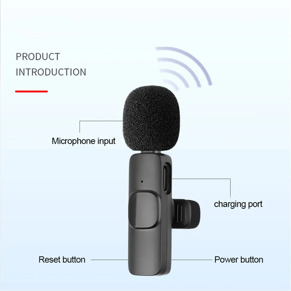 Microfone sem fio Lavalier, Cancelamento de Ruído, Mini Mic, Transmissão ao vivo, Jogo, Áudio, Gravação de Vídeo, iPhone, Android, Xiaomi