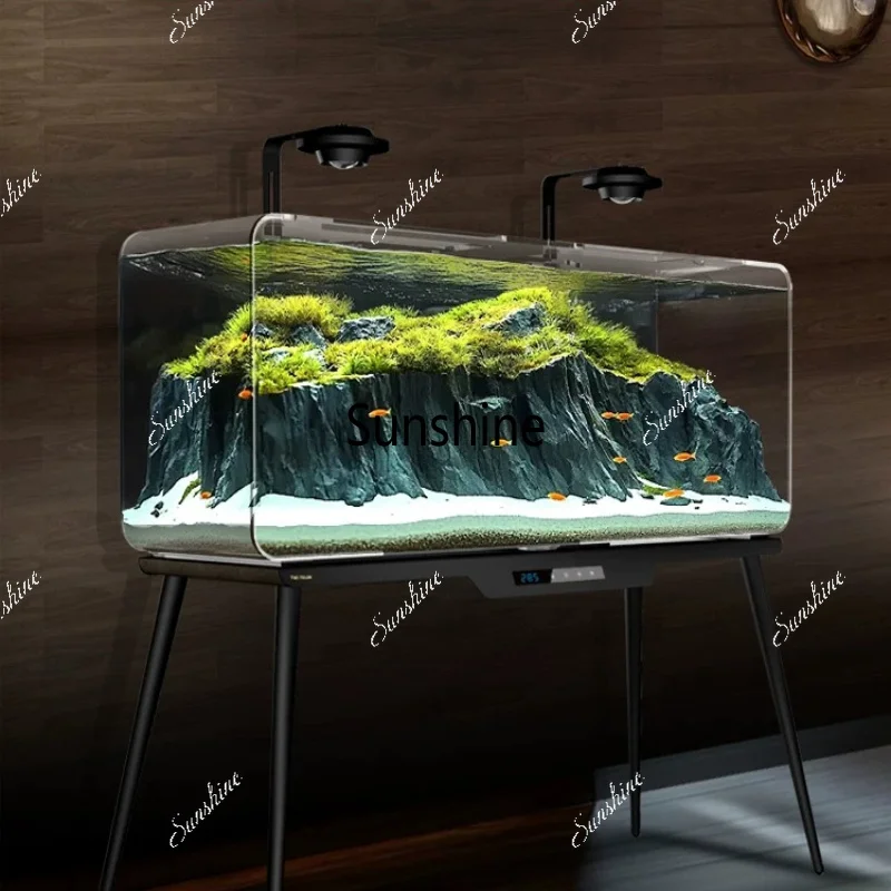 Living room household medium and large back overflow goldfish tank creative landscaping