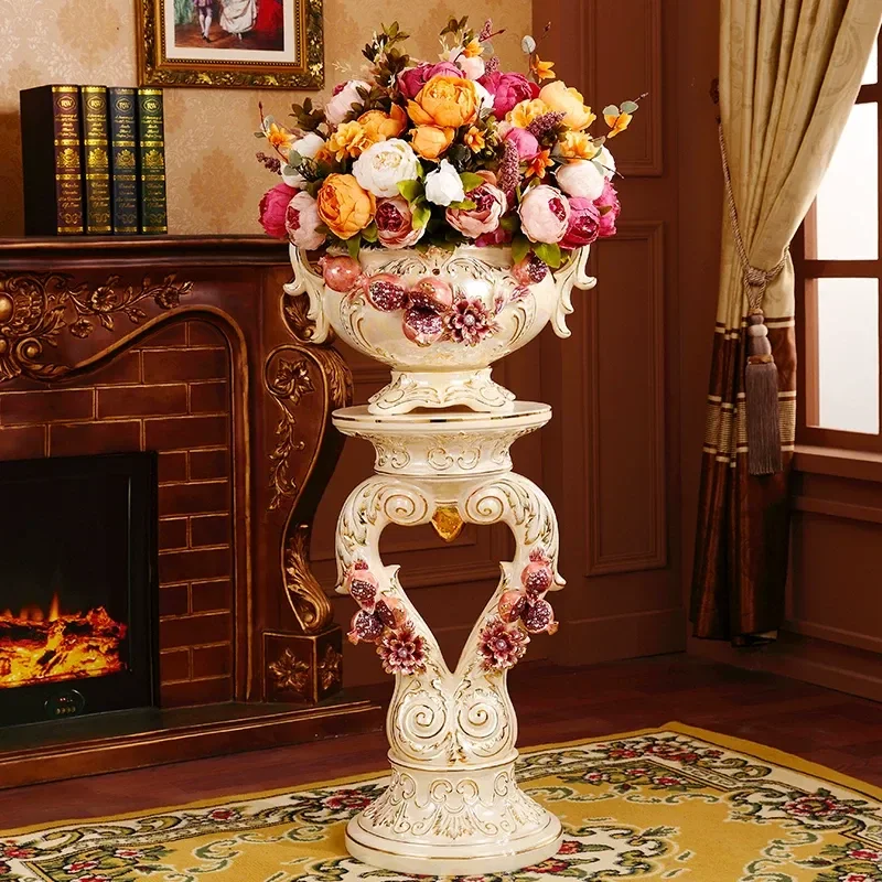 European Roman Pillar Ceramic Floor to Ceiling Vase Large Ornament for Living Room TV Cabinet Dry Flower Arrangement
