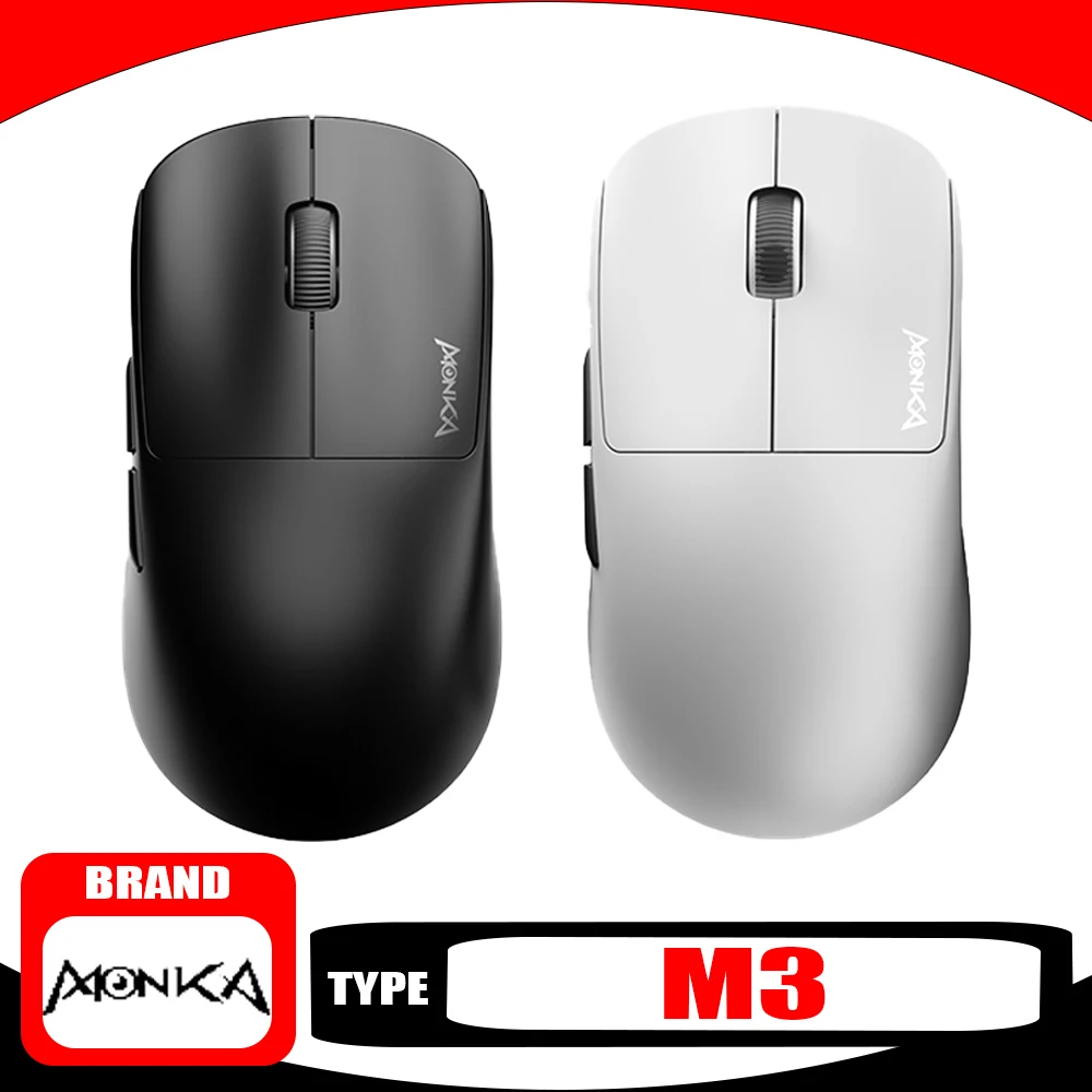 Monka M3 Wireless Mouse 8K PAW3395 Bluetooth Tri-Modes Low Delay Long Battery Life Gaming Mouse Lightweight PC Gamer Accessories