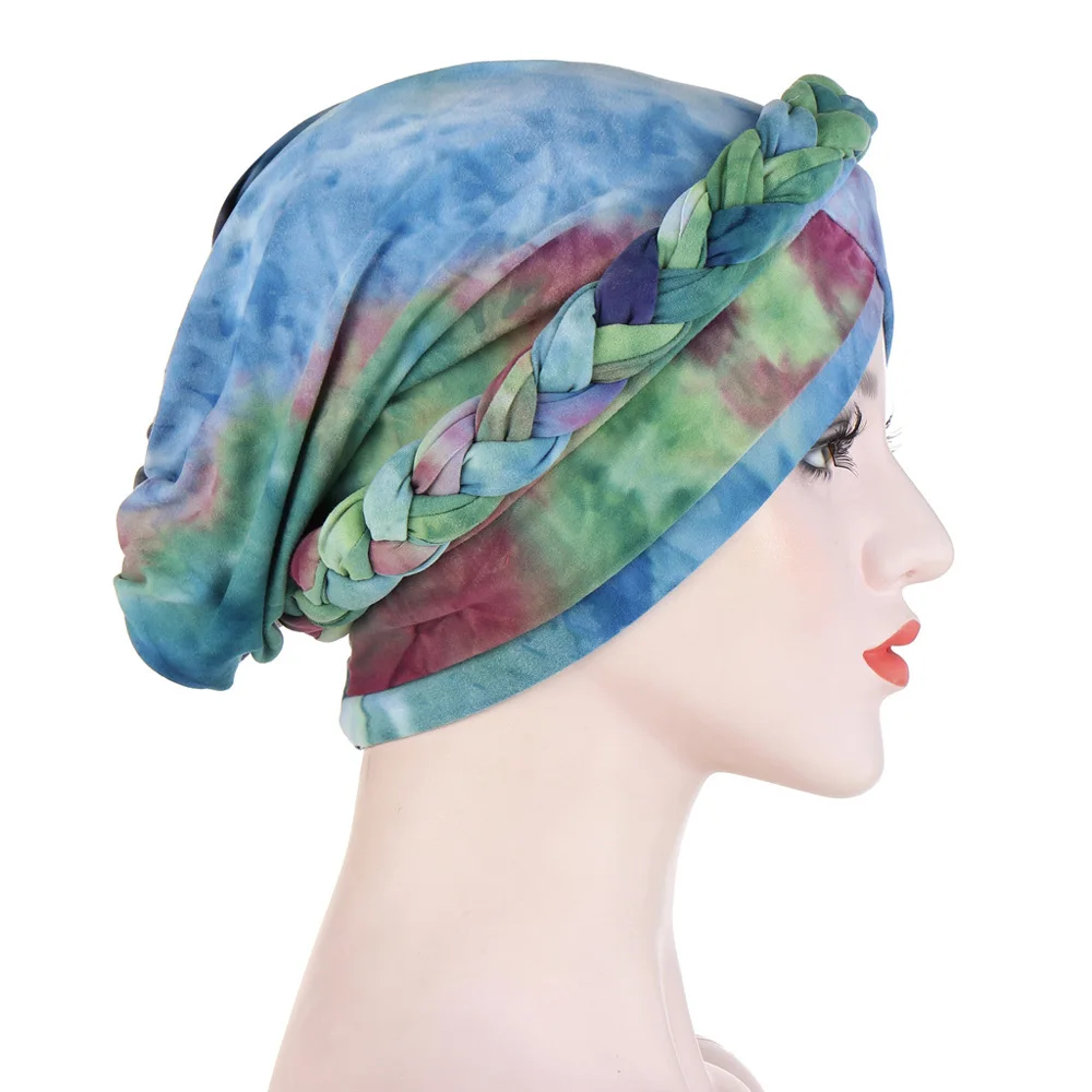 India Printed Turban Cap Muslim Women Hijab Chemo Hat Braid Headscarf Beanie Bonnet Canner Islamic Headwear Wrap Hair Loss Cover