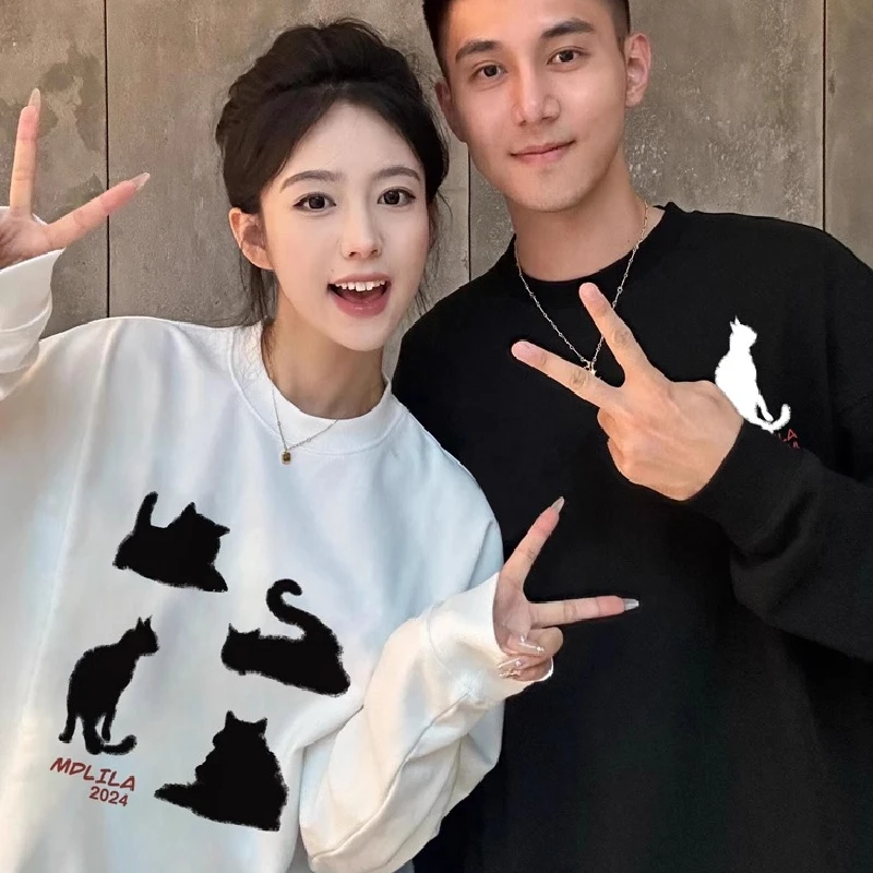 

Trendy Couple Matching Autumn Sweatshirts Loose Fit Hoodie Polyester Fabric Men's Women's Spring Autumn Collection