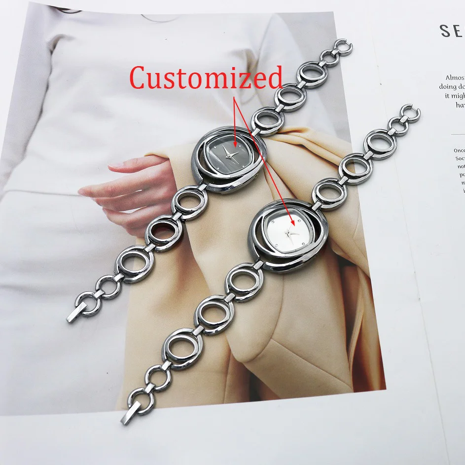 นาฬิกาควอตซ์แฟชั่นผู้หญิง สไตล์ลำลอง สายแบบกำไลโลหะผสม หรูหรา ปรับแต่งได้ พร้อมไฟ