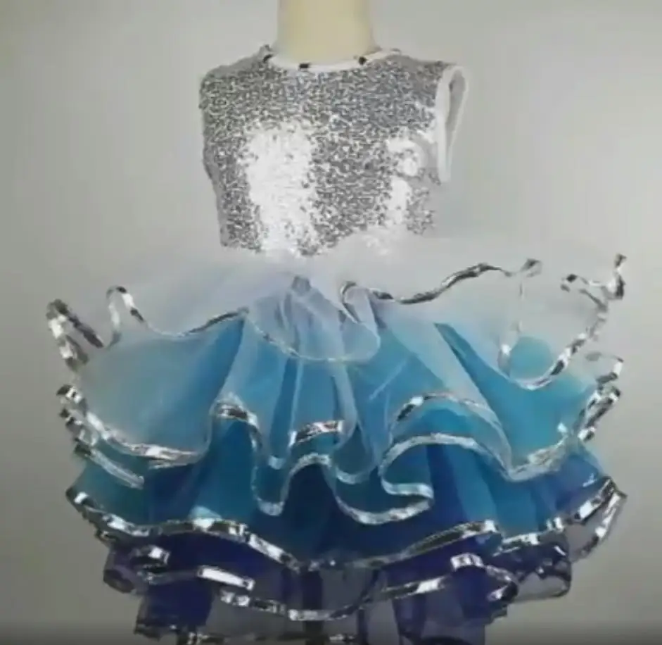 Children Ballroom Clothing Sequined Modern Dance Tutu Dress Girls Jazz Dance Costume Stage Wear Kids Cute Wedding Princess Dress