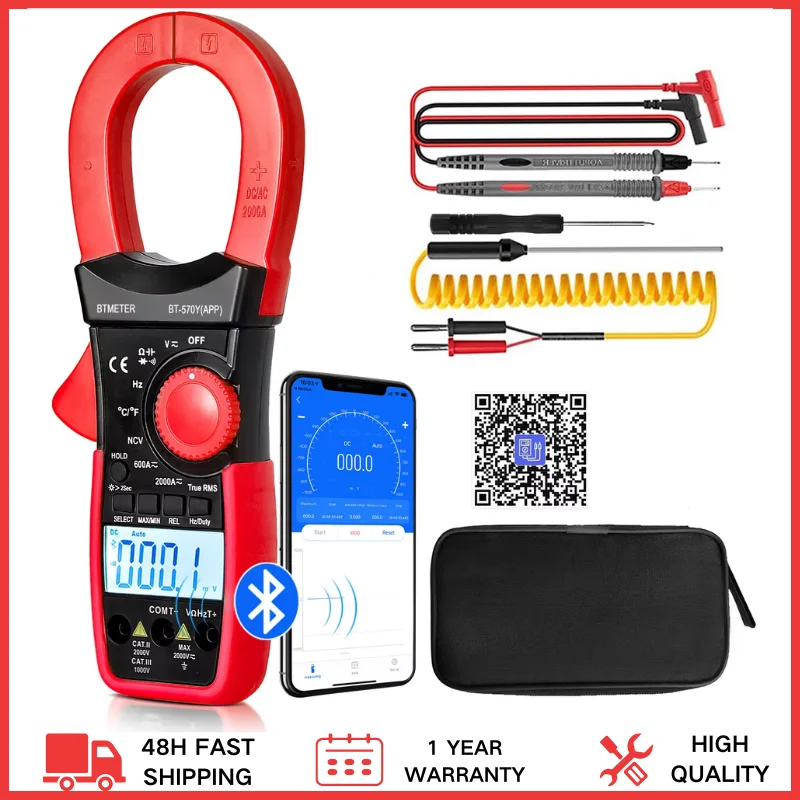

Digital AC/DC Clamp Multimeter - 6000 Counts, True RMS, Temperature Measurement, LCD Display, Bluetooth (BT-570Y-APP)