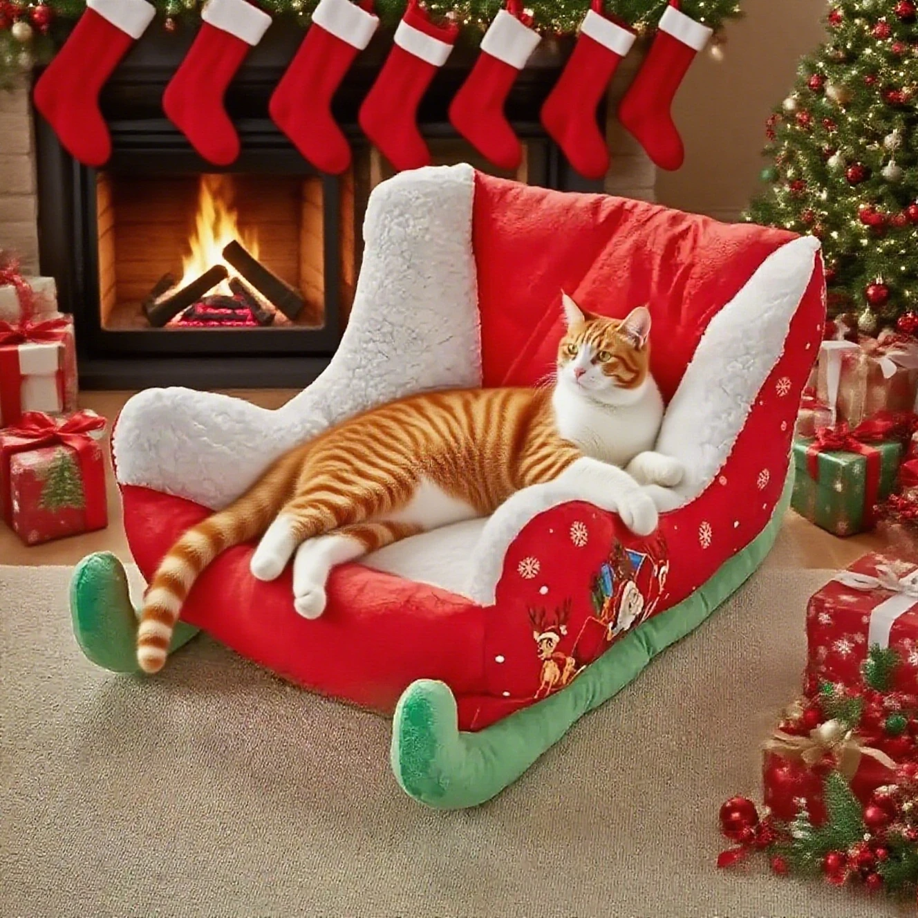 

2026 New Modern Christmas Cat Bed Winter Warm Nest,Sleigh Cat Bed for Dogs and Cats, Suitable for Small To Medium Dogs and Cats