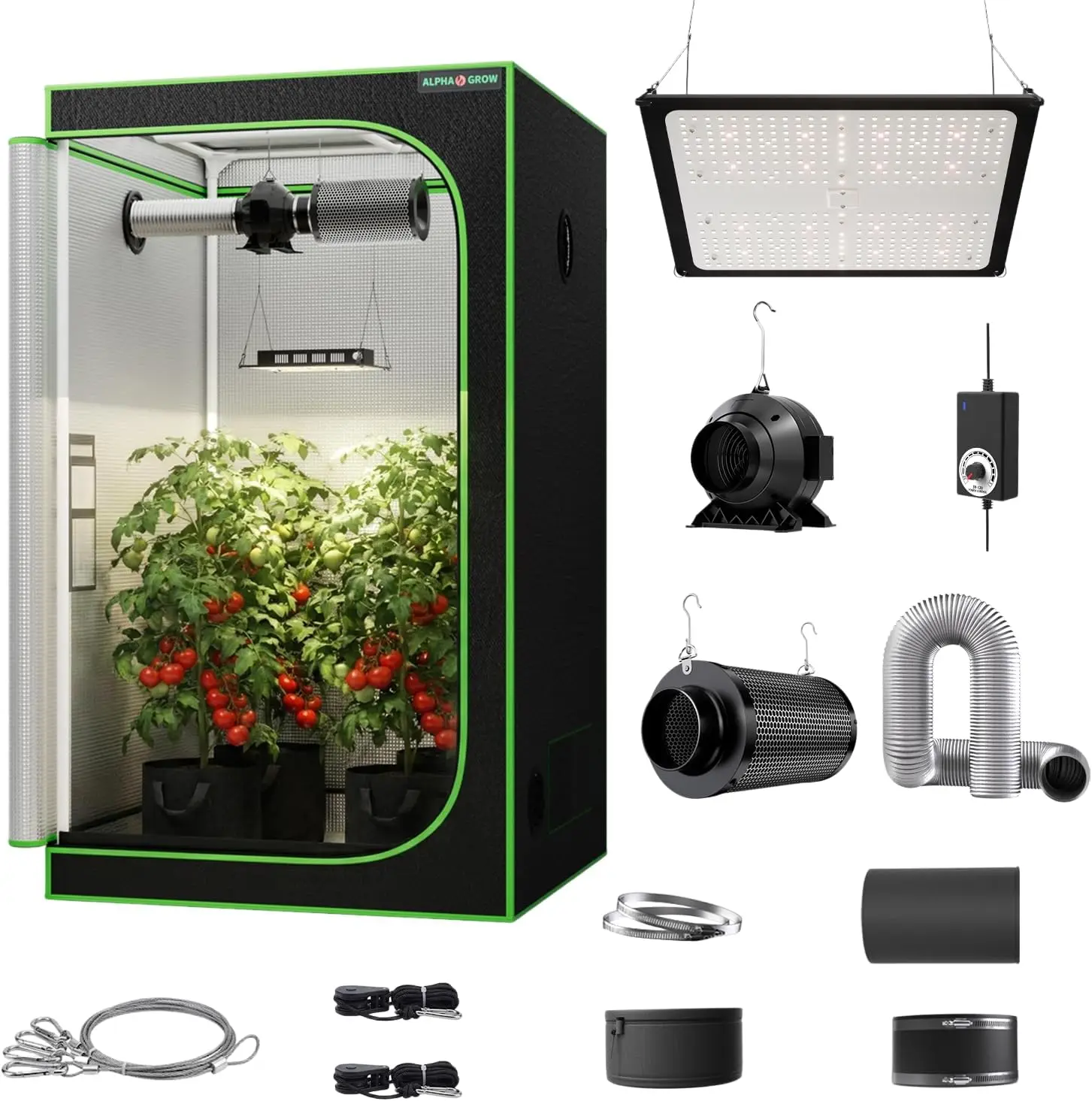 4x4 Complete Grow Tent Kit with 100W Full Spectrum LED Grow Light, 48