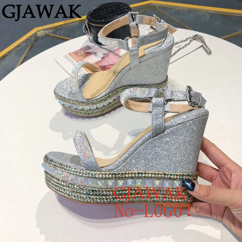 Summer Rivet Studded Platform Sandals Women Wedge Heel Leather Party Shoes For Woman Runway Ankle Strap Women's Sandals