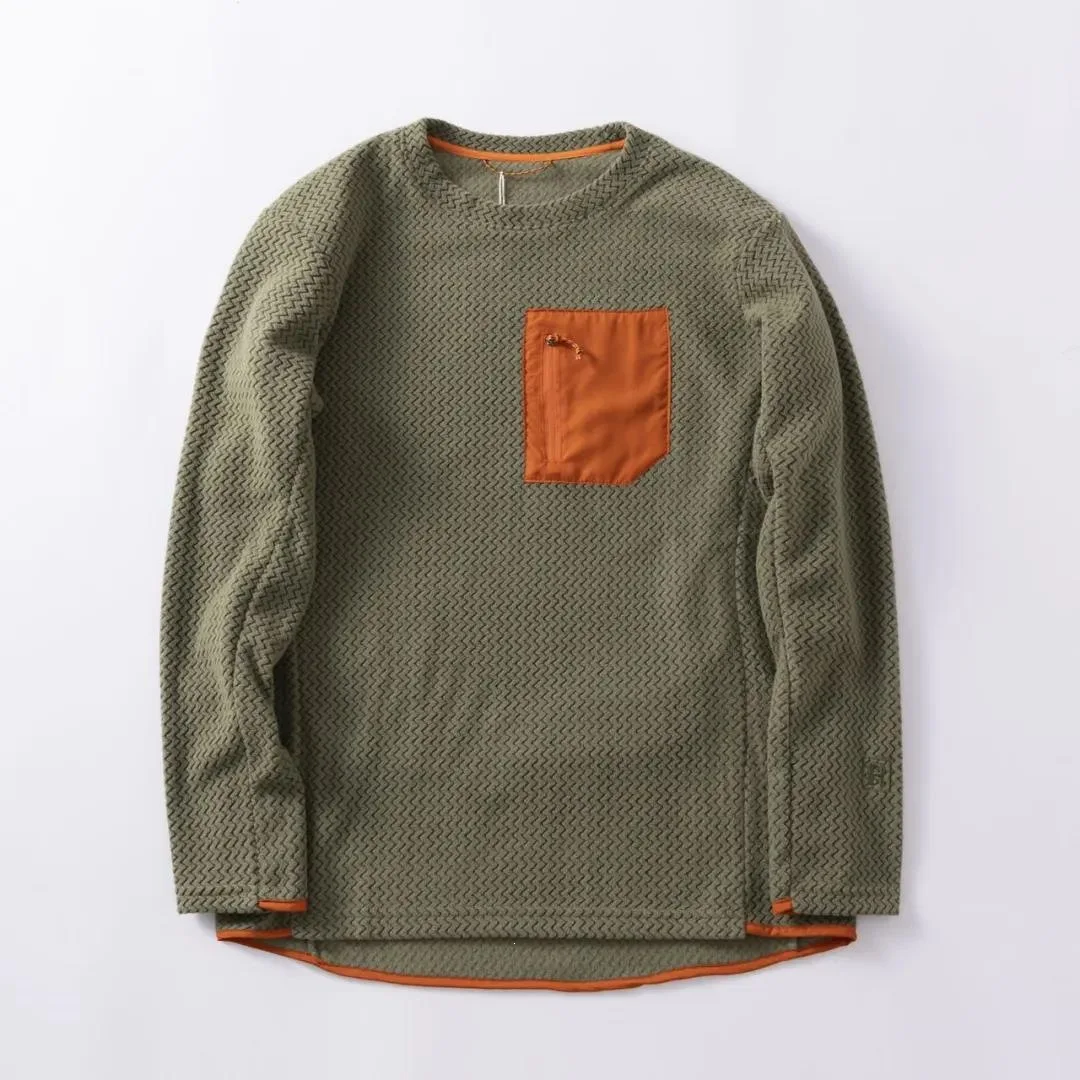 Outdoor Warm Waffle Knit Fleece Shirt Men Women Quick Dry Breathable Long Sleeve Pullover for Mountain Activities Zipper Pocket