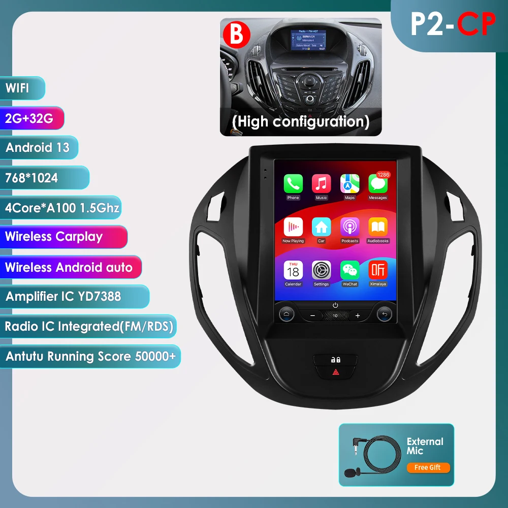 6115 Android autoradio voor Ford Transit Tourneo Courier B-Max 2012-2021 GPS auto multimedia 2din draadloze CarPlay 360cam