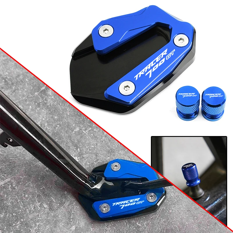 Motorcycle Accessories Kickstand Foot Side Stand Enlarger Pad & Tire Valve Cap For Yamaha Tracer 700 GT 2015-2020 Tracer700/gt