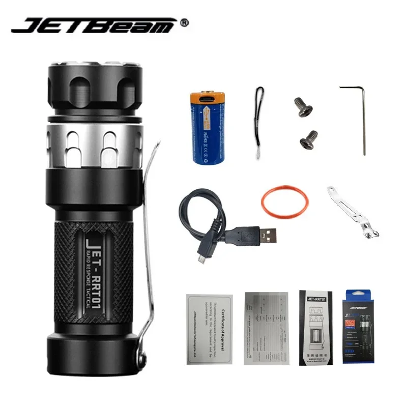 Jetbeam RRT01 Mini LED Flashlight 950LM Rechargeable Torch Lights by 18650 Battery for Camping Self-defense Hiking