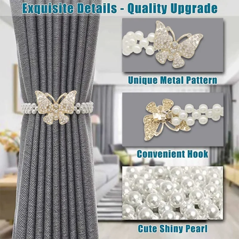Elastische Vorhang-Raffhalter, einfacher Luxus-Stil, Perlen-Strass-Schnalle, dekorativer Seilhalter für Wohnzimmer, Schlafzimmer, Vorhänge