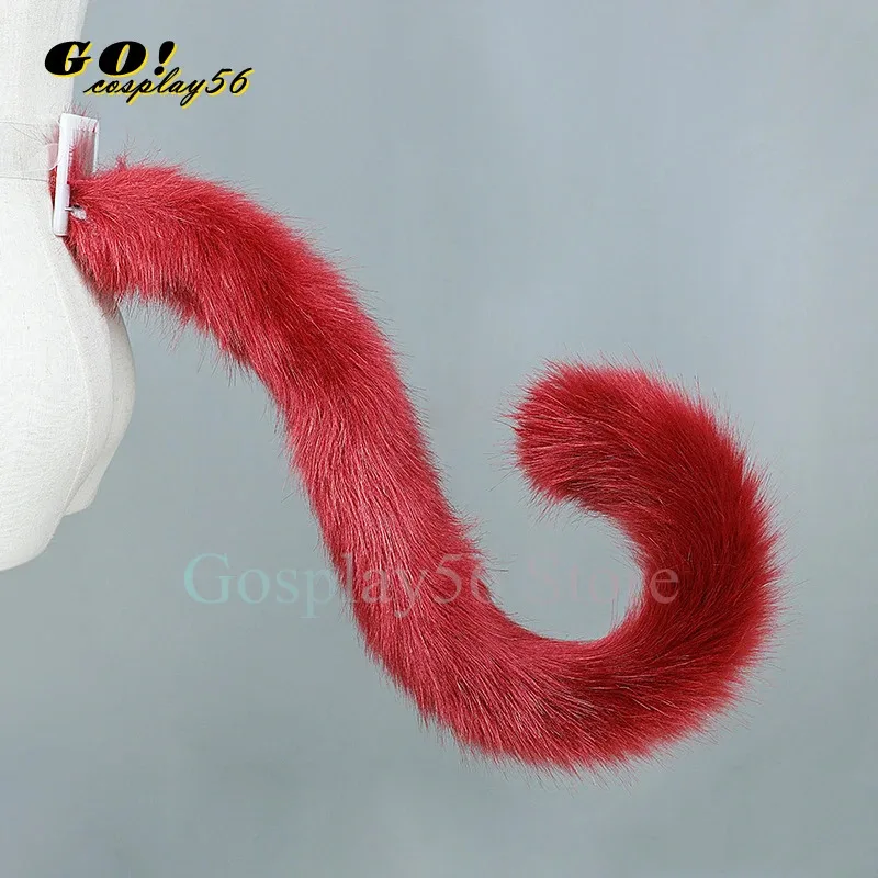 2025 VTuber Nekota Tsuna شعر مستعار تأثيري ذيل NIJISANJI أحمر طويل مجعد الشعر الاصطناعية Youtuber الظاهري المعبود أغطية الرأس كيتي القط ذيول