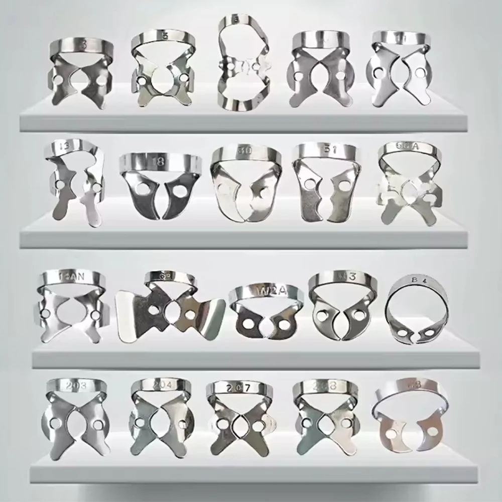 

20 Size Dental Rubber Dam Clamps Stainless Steel Endodontic Restorative Barrier Clips Dentistry Orthodontic Material