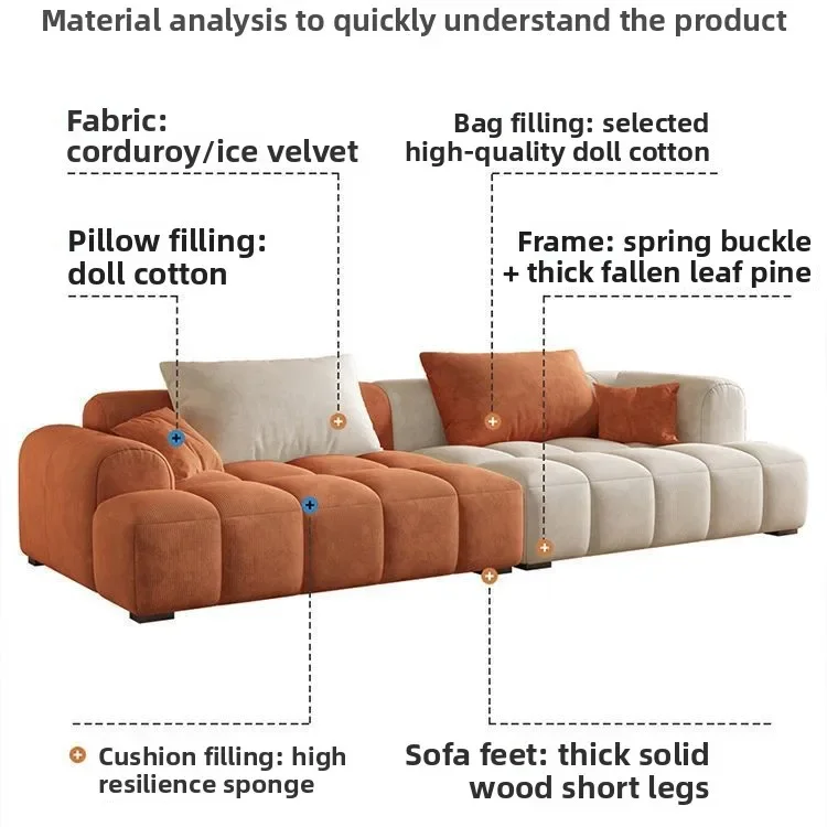 Canapé en tissu de style crème, salon, petit appartement, simple, moderne, léger, technologie de luxe, tissu japonais, rangée droite, nuage