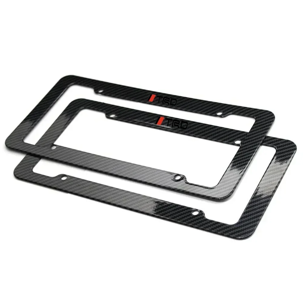 2 PC Carbon Fiber License Plate Frame-Black Plastic Front & Rear Car Tag Holder For TRD TOYOTA Crown Reiz Corolla Prada