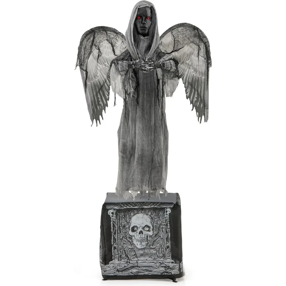 

5.5 FT Halloween Animated Praying Angel Statue with Light Up Eyes & Shaking Wings, Sound Activated Standing Figure