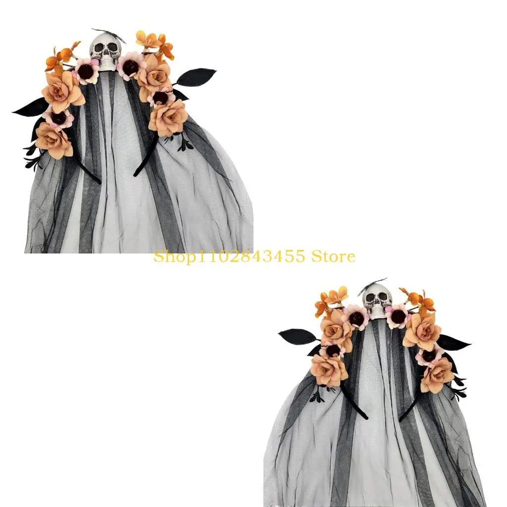 49MC Flower Skull Hairband Hair Styling Accessory Halloween Witch Hairband For Adult Theme Party Photography Wear Headpiece